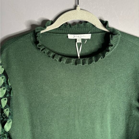 Siani Milano Green High Neck Sweater With Embellished Statement Sleeves Size Lg - Picture 2 of 8